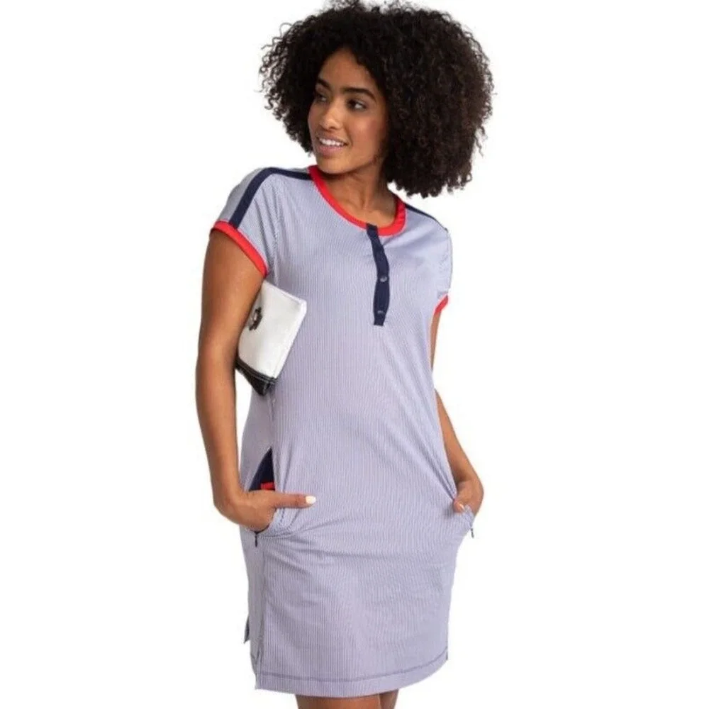 KINONA APPROACH SHOT SHORTSLEEVE GOLF DRESS - WORKIN IT STRIPE (b34.5) - Picture 1 of 8